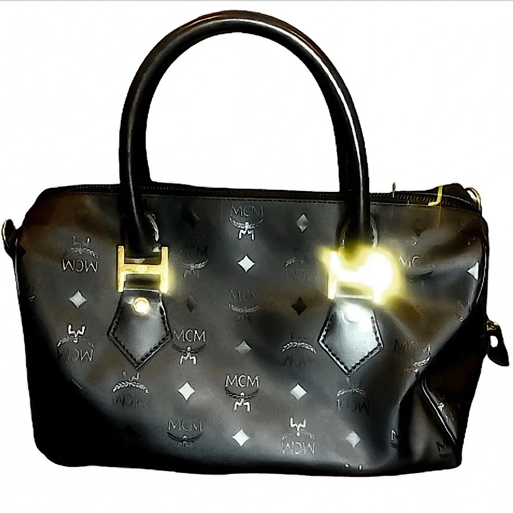 MCM Black Visetos Boston Rolled Top Handle Carry-On Overnight Night Bag EUC